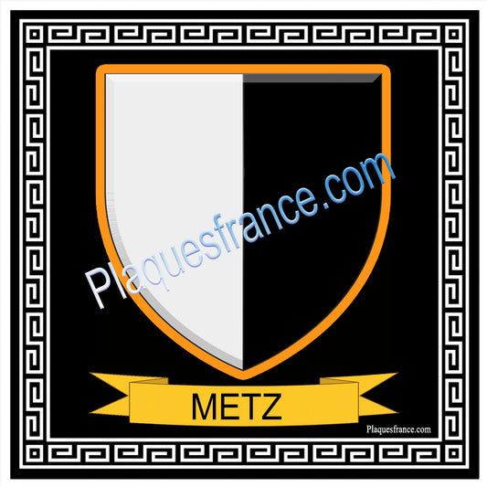Plaque métal décorative fond noir carré 30 x 30cm  blason Metz, Moselle 57