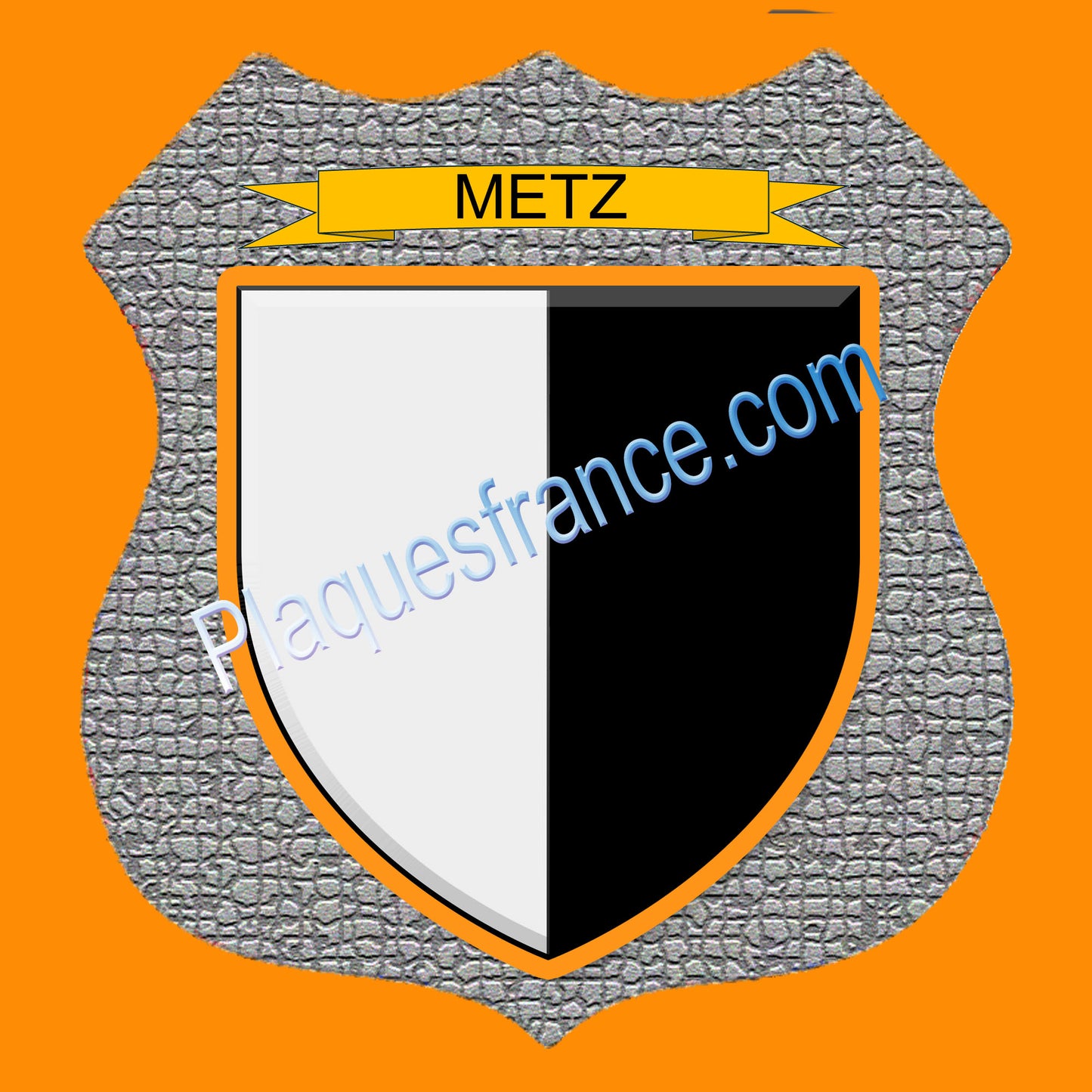 Plaque métal décorative format écusson Ø 30cm fond mozaique Metz, Moselle 57