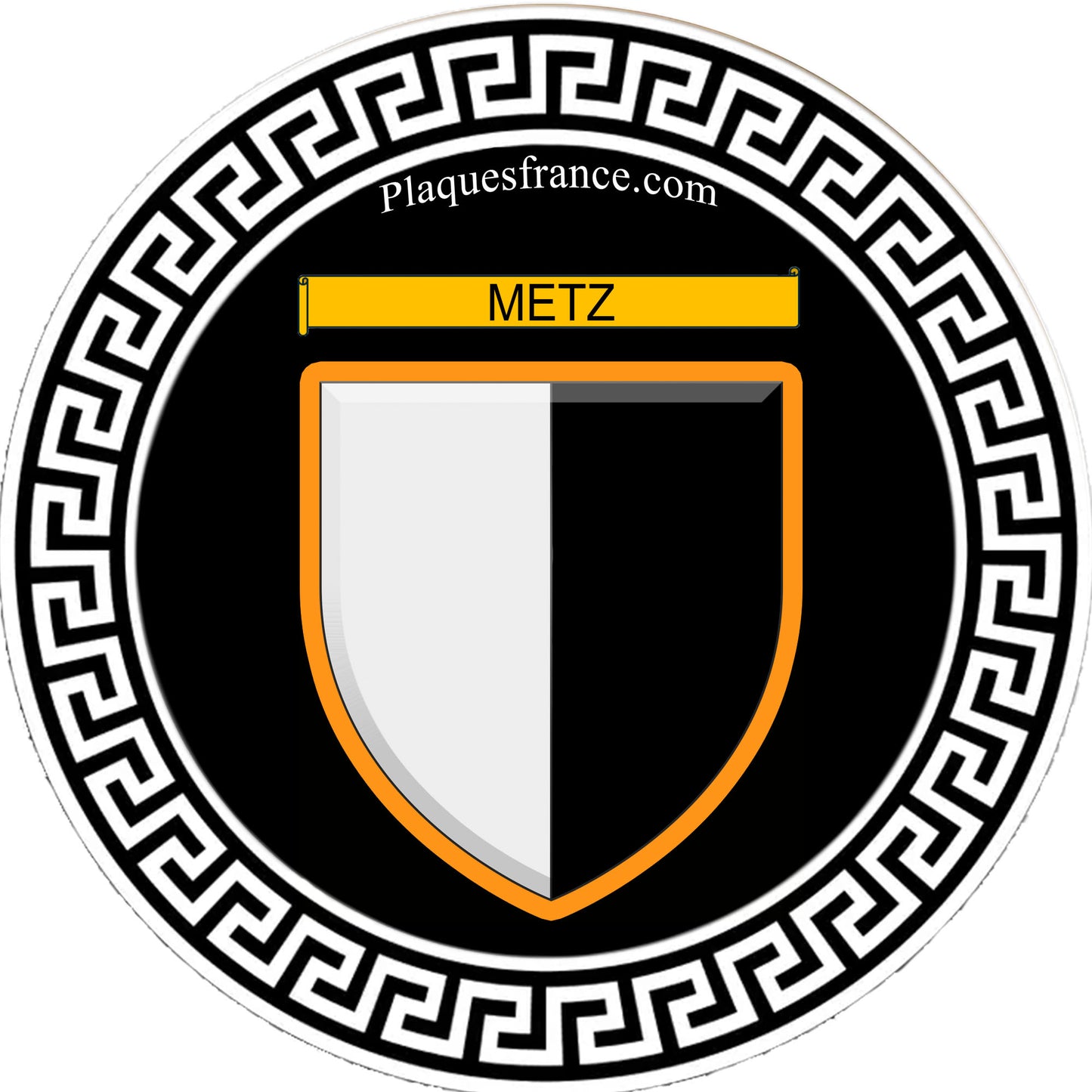 Plaque métal décorative fond noir Ø 30cm  blason Metz, Moselle 57