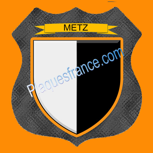 Plaque métal décorative format écusson Ø 30cm fond verre+métal Metz, Moselle 57