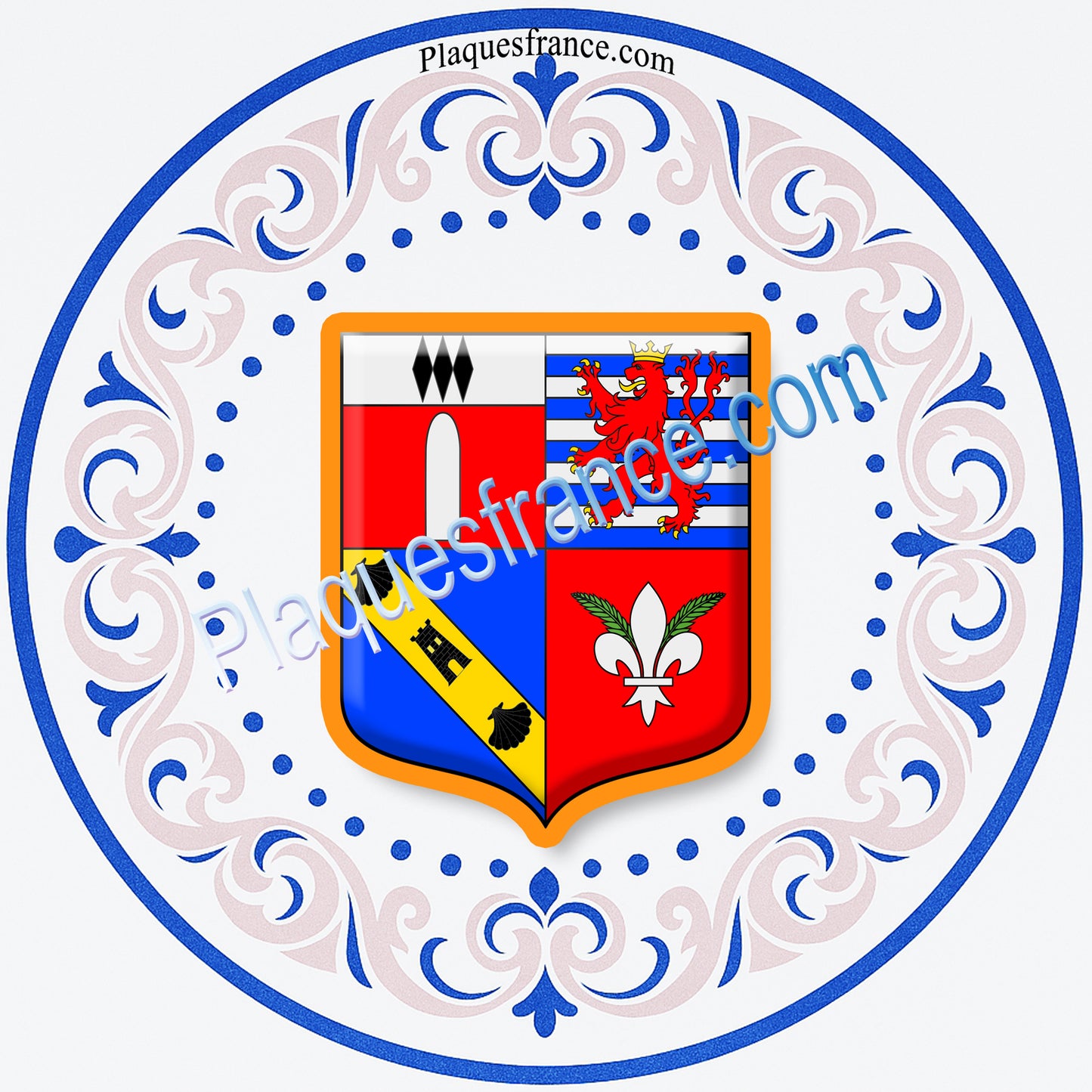 Plaque métal décorative façon assiette aile lys ronde Ø 30 cm blason Mondelange, canton de Fameck, Moselle 57