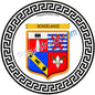 Plaque métal décorative fond blanc ronde Ø 30 cm blason Mondelange, canton de Fameck, Moselle 57
