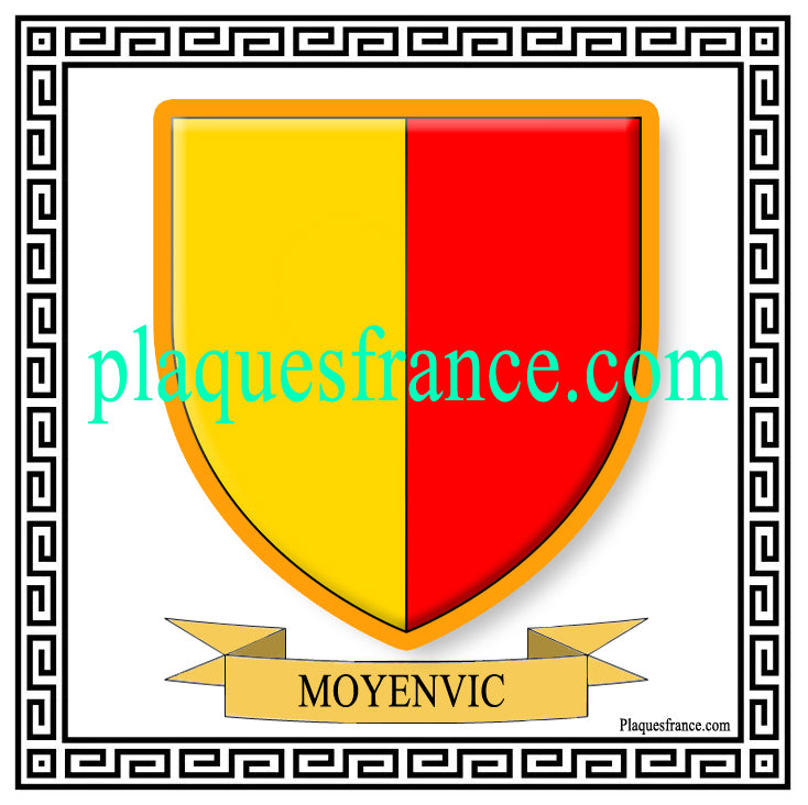 Plaque métal décorative fond blanc carrée 30x30 cm blason de Moyenvic, canton du Saulnois Moselle 57
