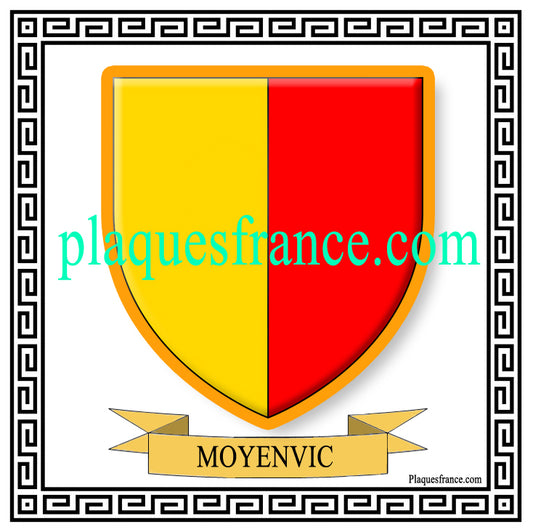 Plaque métal décorative fond blanc carrée 30x30 cm blason de Moyenvic, canton du Saulnois Moselle 57
