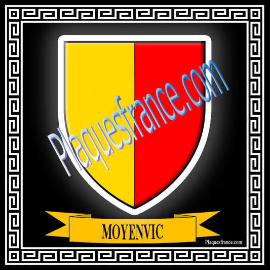 Plaque métal décorative fond noir carrée 30x30 cm blason de Moyenvic, canton du Saulnois Moselle 57