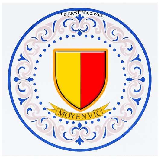 Plaque métal décorative aile lys ronde Ø 30 cm blason Moyenvic, canton du Saulnois Moselle 57