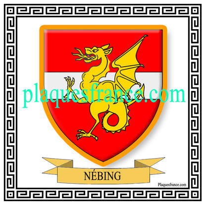 Plaque métal décorative fond blanc carrée 30x30 cm blason de Nébing, canton du Saulnois Moselle 57