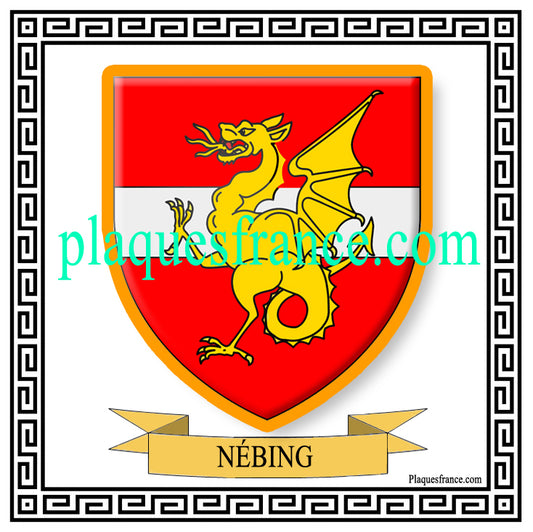 Plaque métal décorative fond blanc carrée 30x30 cm blason de Nébing, canton du Saulnois Moselle 57