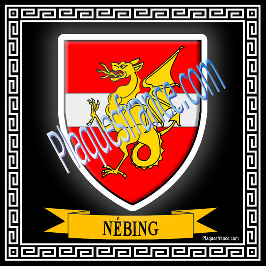 Plaque métal décorative fond noir carrée 30x30 cm blason de Nébing, canton du Saulnois Moselle 57