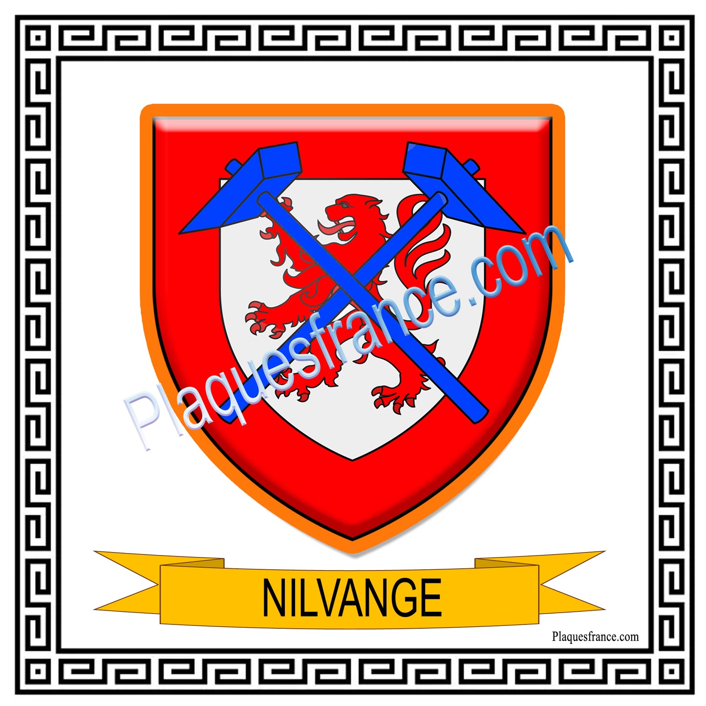 Plaque métal décorative fond carré blanc 30 x 30 cm blason Nilvange, canton Nilvange 57