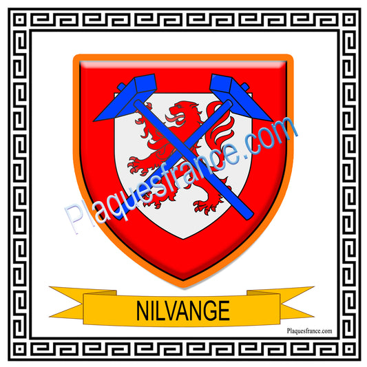 Plaque métal décorative fond carré blanc 30 x 30 cm blason Nilvange, canton Nilvange 57