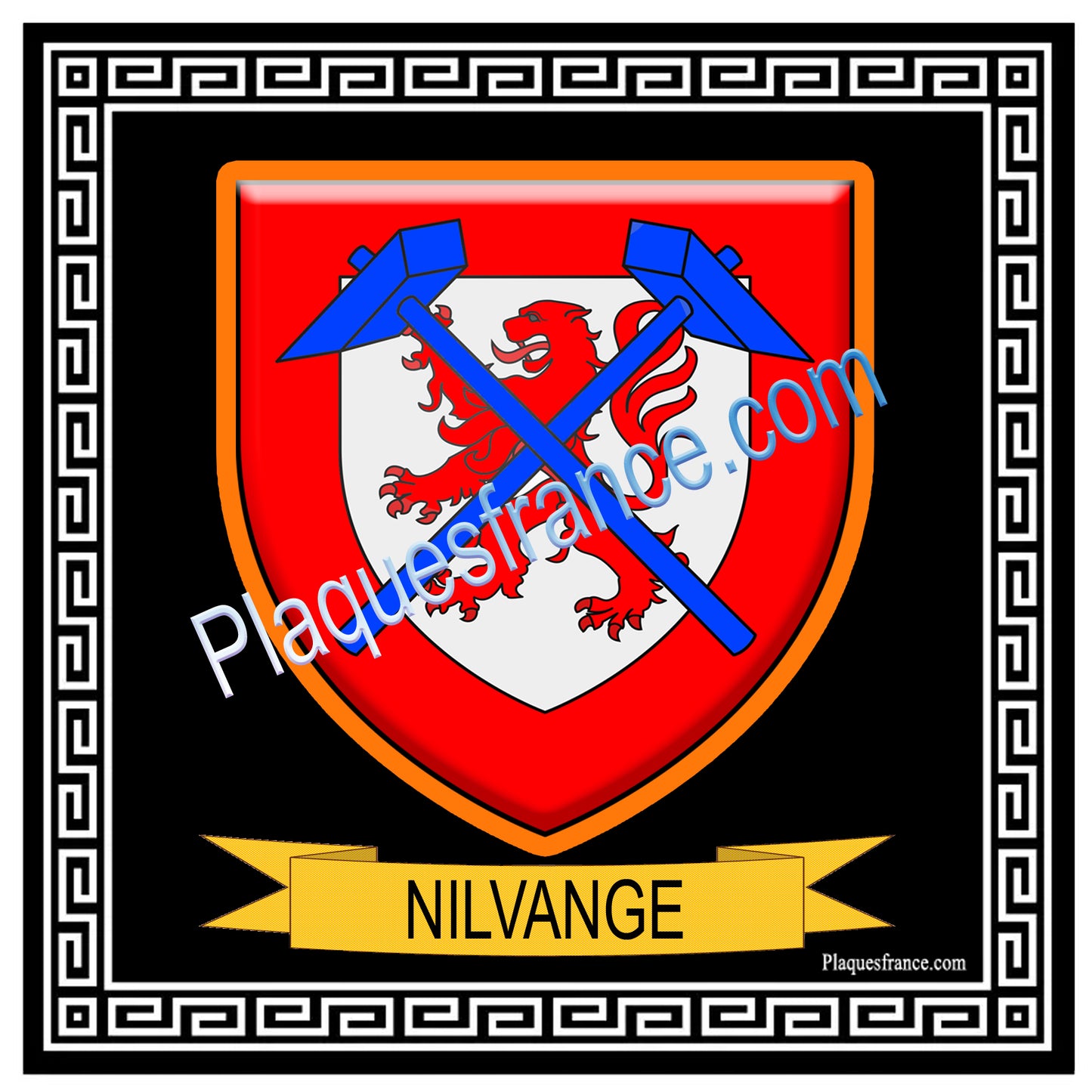 Plaque métal décorative fond carré noir 30 x 30 cm blason Nilvange, canton Nilvange 57