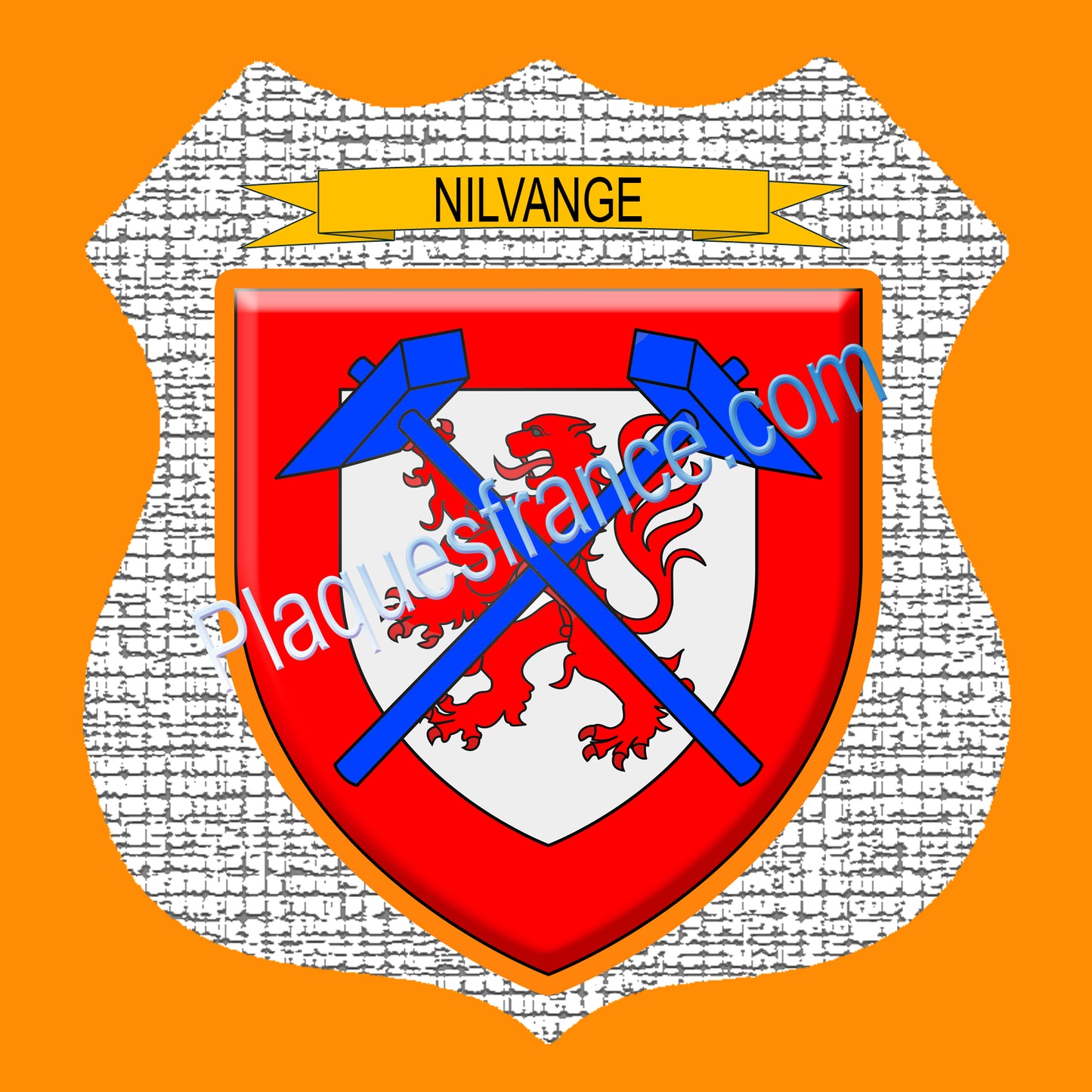 Plaque métal décorative écusson fond craquelures  Ø 30cm  blason Nilvange, canton Algrange 57