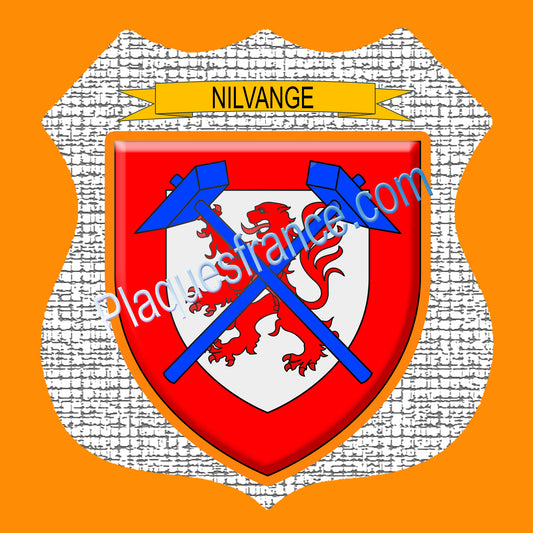 Plaque métal décorative écusson fond craquelures  Ø 30cm  blason Nilvange, canton Algrange 57