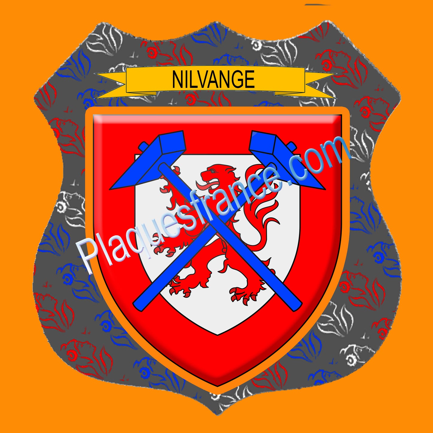 Plaque métal décorative écusson fond marianne format  Ø 30cm  blason Nilvange, canton Algrange 57