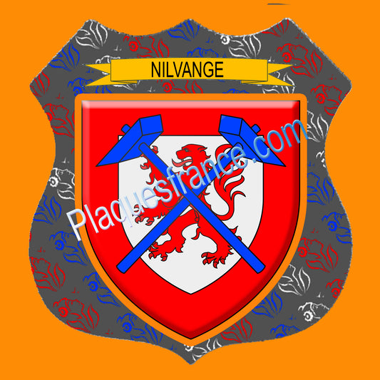 Plaque métal décorative écusson fond marianne format  Ø 30cm  blason Nilvange, canton Algrange 57