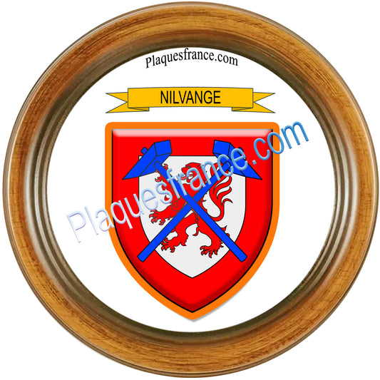 Plaque métal décorative cadre bois Ø 30 cm blason Nilvange, canton Nilvange 57