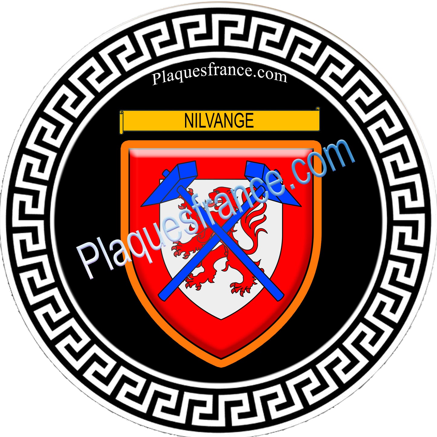 Plaque métal décorative fond rond noir Ø 30 cm blason Nilvange, canton Nilvange 57