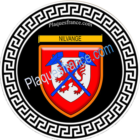 Plaque métal décorative fond rond noir Ø 30 cm blason Nilvange, canton Nilvange 57