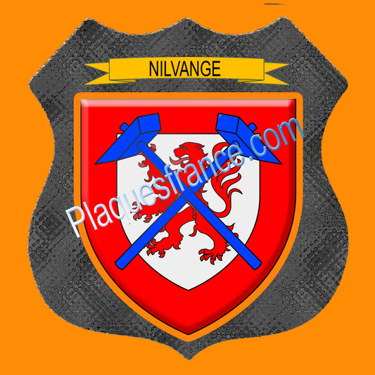 Plaque métal décorative écusson fond verremétal  Ø 30cm  blason Nilvange, canton Algrange 57