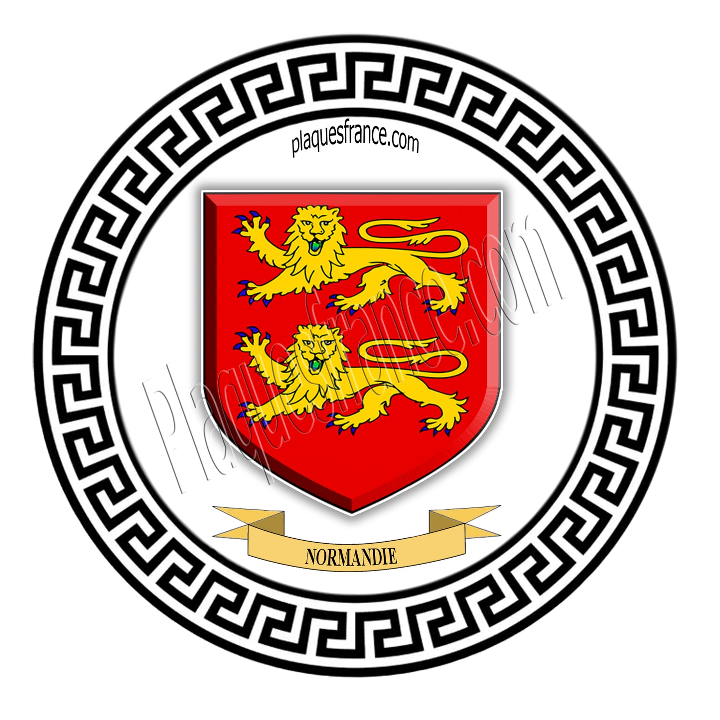 Plaque métal décorative  ronde blanche  Ø 30cm blason Normandie (76)