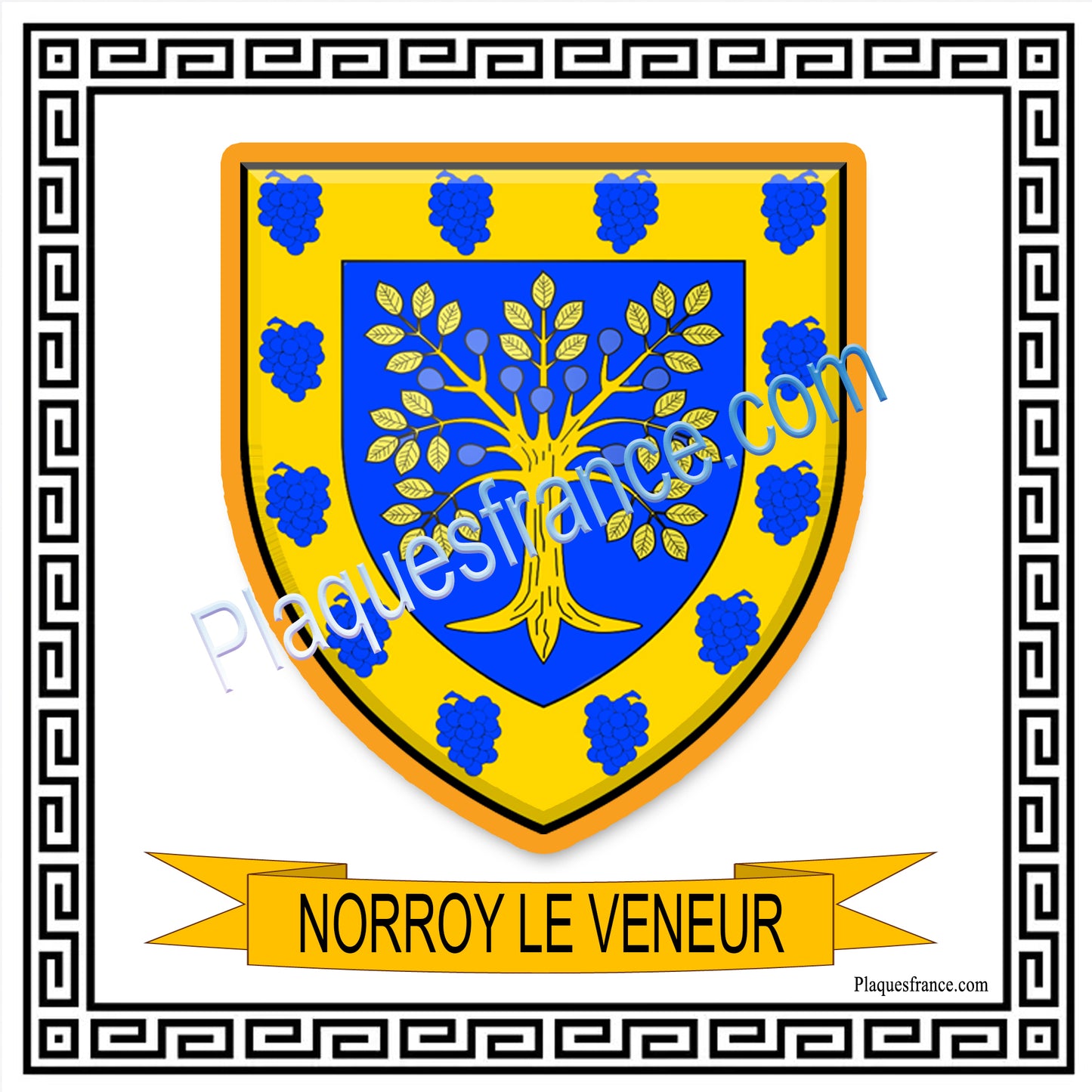 Plaque métal décorative fond blanc carré 30 x 30cm  blason Norroy le Veneur, canton Rombas 57