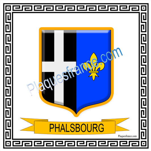 Plaque métal décorative fond blanc carré 30 x 30 cm blason Phalsbourg, canton Phalsbourg 57