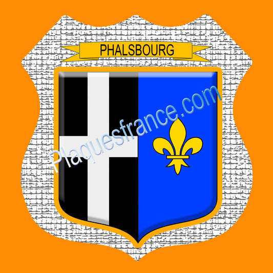 Plaque métal décorative écusson fond craquelures format  Ø 30cm  blason Phalsbourg, canton Phalsbourg 57