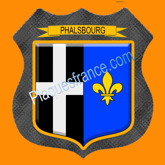 Plaque métal décorative écusson fond métal+verre  Ø 30cm  blason Phalsbourg, canton Phalsbourg 57