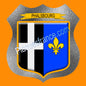 Plaque métal décorative écusson fond verre dépoli  Ø 30cm  blason Phalsbourg, canton Phalsbourg 57