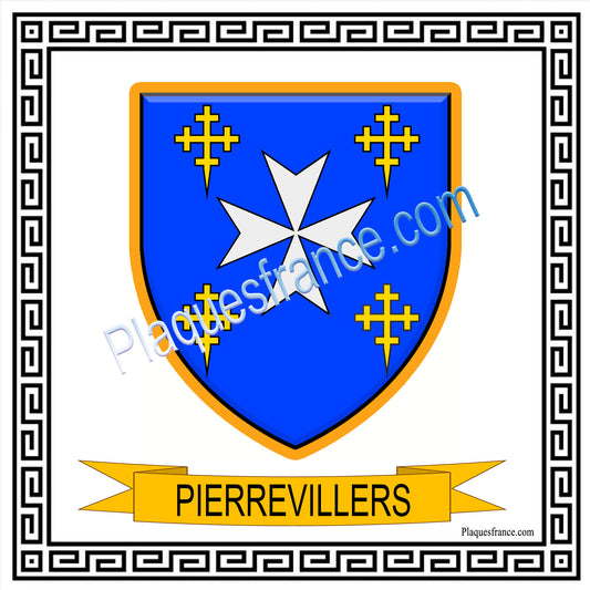 Plaque métal décorative  fond blanc carré 30 x 30cm  blason Pierrevillers, canton Rombas 57