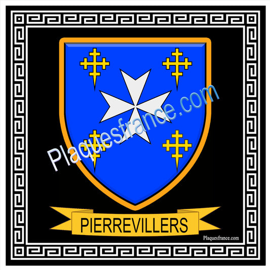 Plaque métal décorative  fond noir carré 30 x 30cm  blason Pierrevillers, canton Rombas 57