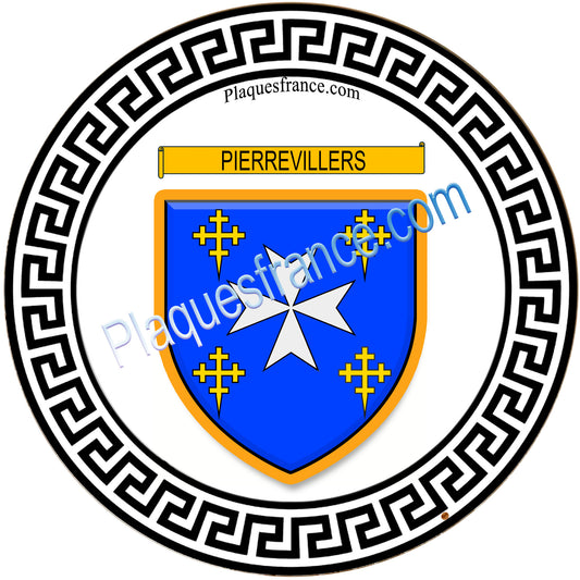 Plaque métal décorative  fond blanc ronde Ø 30cm  blason Pierrevillers, canton Rombas 57