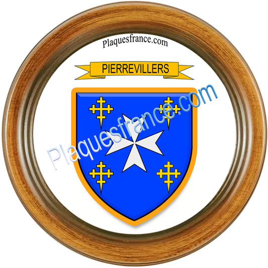 Plaque métal décorative  cadre bois  Ø 30cm  blason Pierrevillers, canton Rombas 57