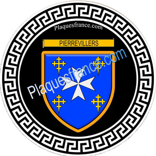 Plaque métal décorative  fond noir ronde Ø 30cm  blason Pierrevillers, canton Rombas 57