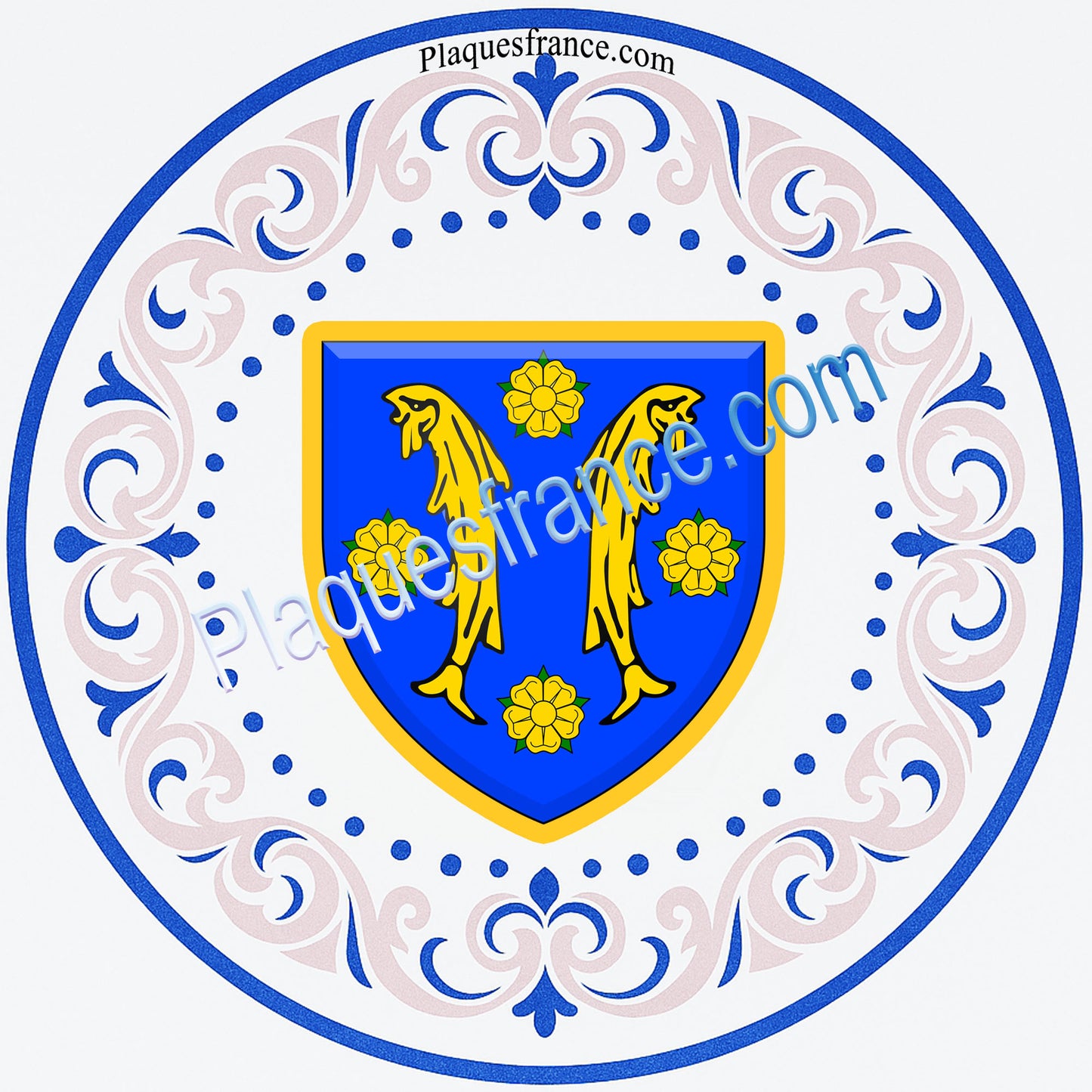 Plaque métal décorative  façon assiette aile lys  Ø 30cm  blason Plesnois, canton Les Coteaux de Moselle 57