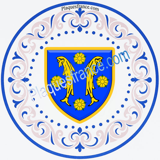 Plaque métal décorative  façon assiette aile lys  Ø 30cm  blason Plesnois, canton Les Coteaux de Moselle 57