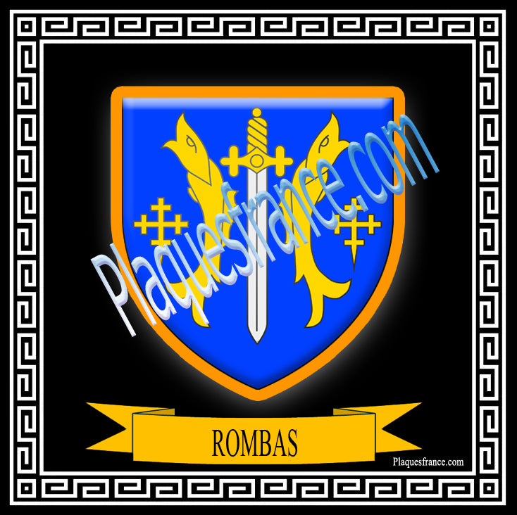 Plaque métal décorative fond noir carrée 30 x  30 cm blason Rombas, canton de Rombas, Moselle 57