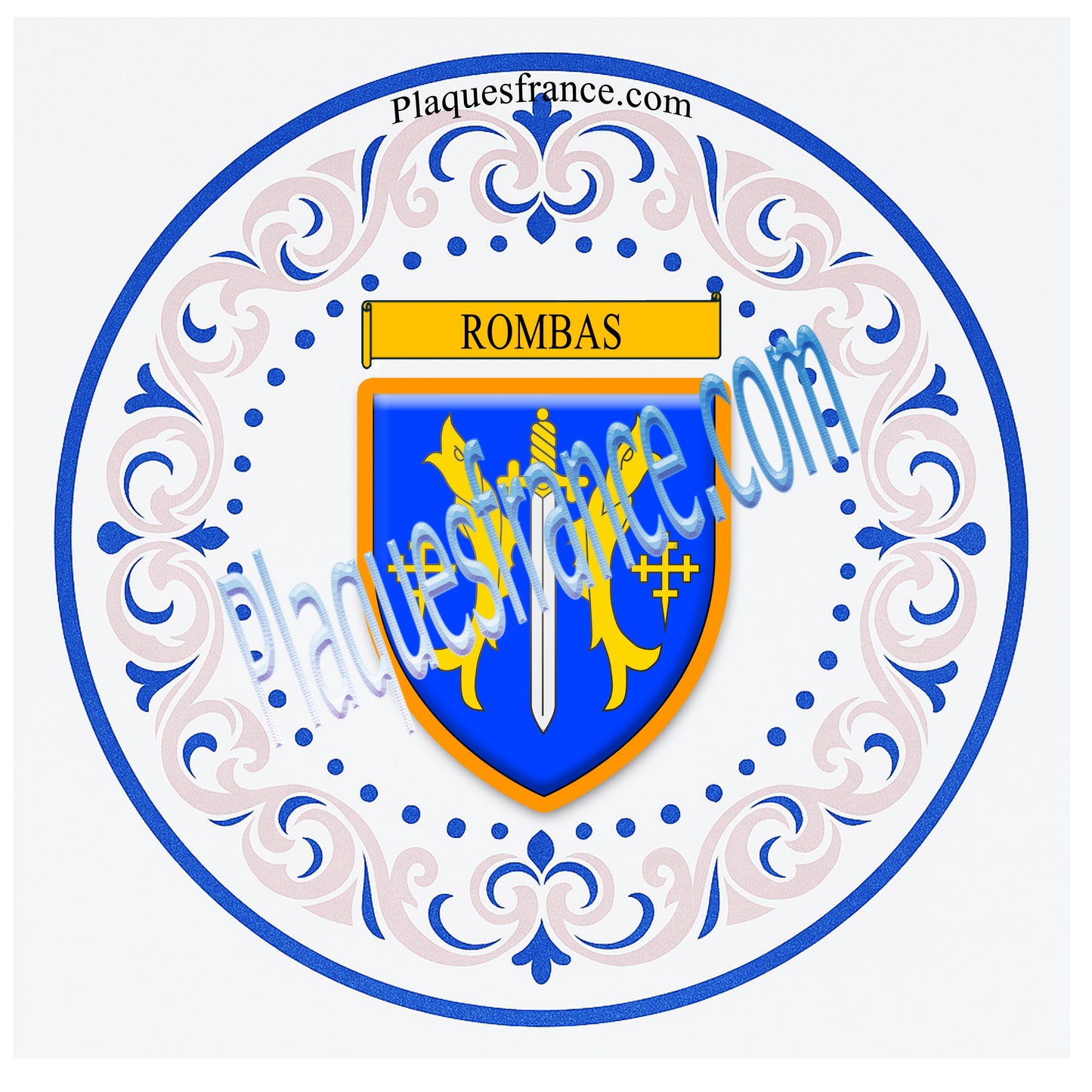 Plaque métal décorative aile lys ronde Ø 30 cm blason Rombas, canton de Rombas, Moselle 57