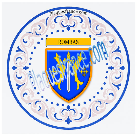 Plaque métal décorative aile lys ronde Ø 30 cm blason Rombas, canton de Rombas, Moselle 57