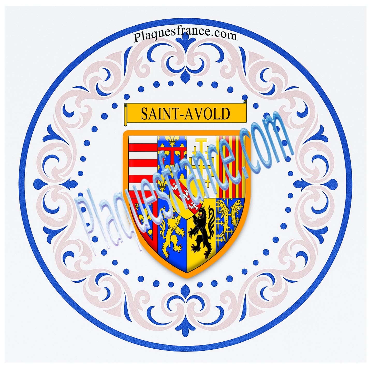 Plaque métal décorative aile lys ronde Ø 30 cm blason Saint-Avold, canton Saint-Avold, Moselle 57