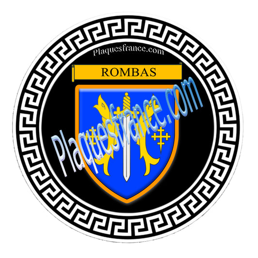 Plaque métal décorative fond noir ronde Ø 30 cm blason Rombas, canton de Rombas, Moselle 57