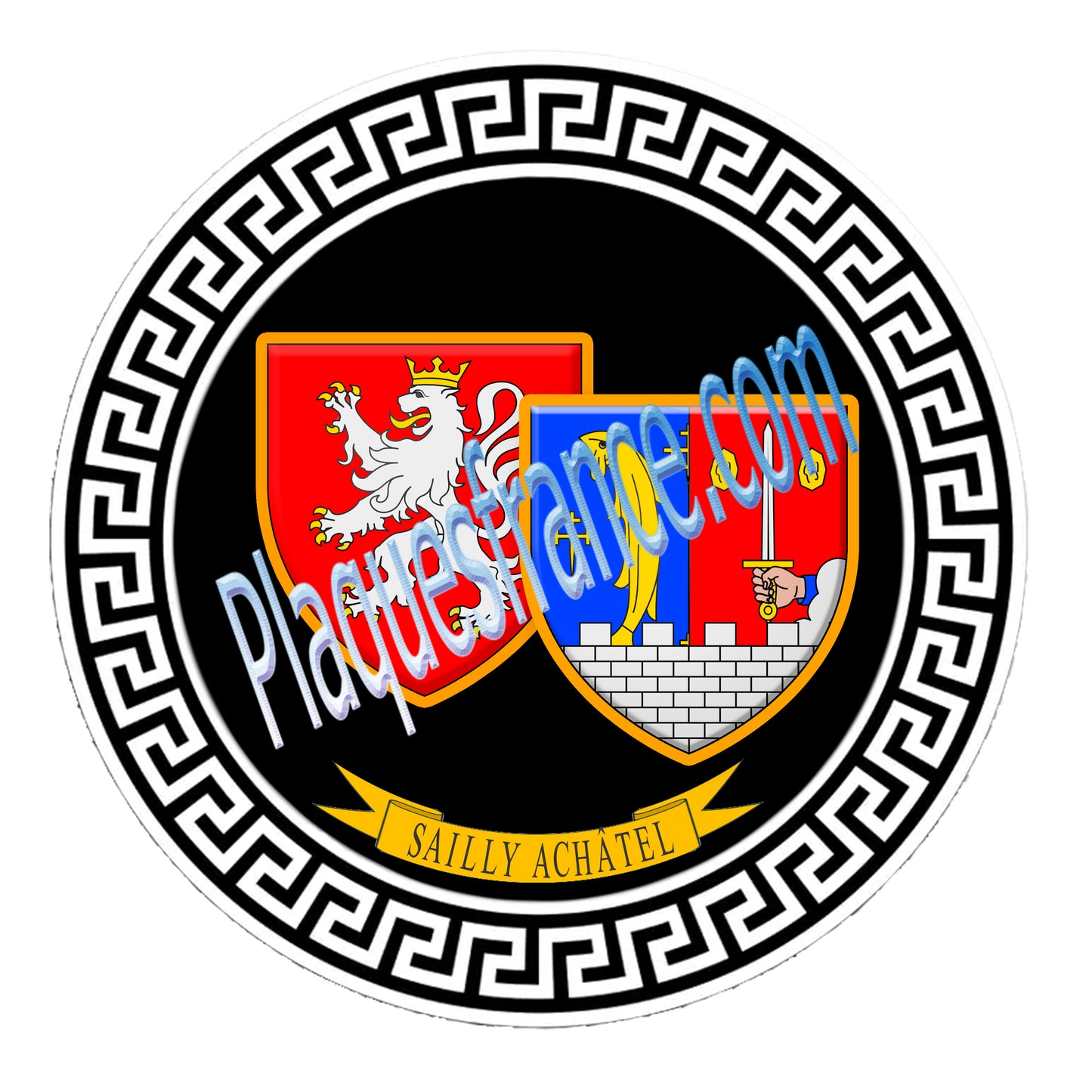 Plaque métal décorative fond noir ronde Ø 30 cm Sailly Achâtel , canton du Saulnois Moselle 57