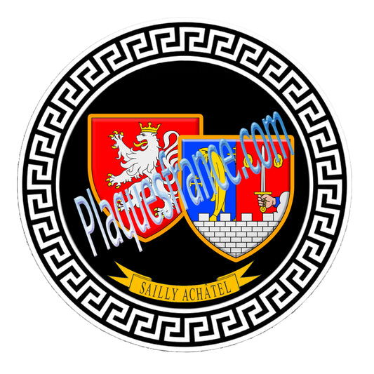 Plaque métal décorative fond noir ronde Ø 30 cm Sailly Achâtel , canton du Saulnois Moselle 57