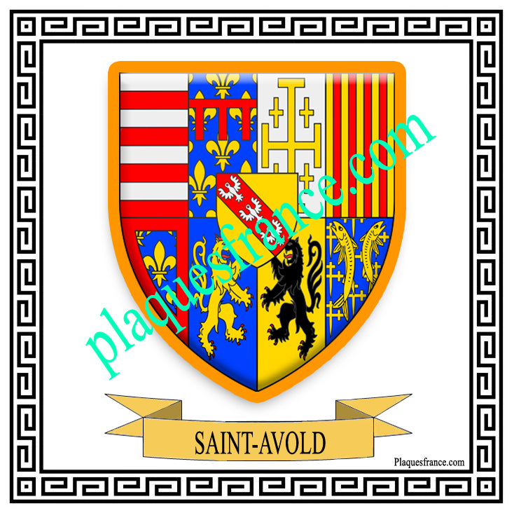 Plaque métal décorative fond blanc carrée 30 x 30 cm blason Saint-Avold, canton Saint-Avold, Moselle 57