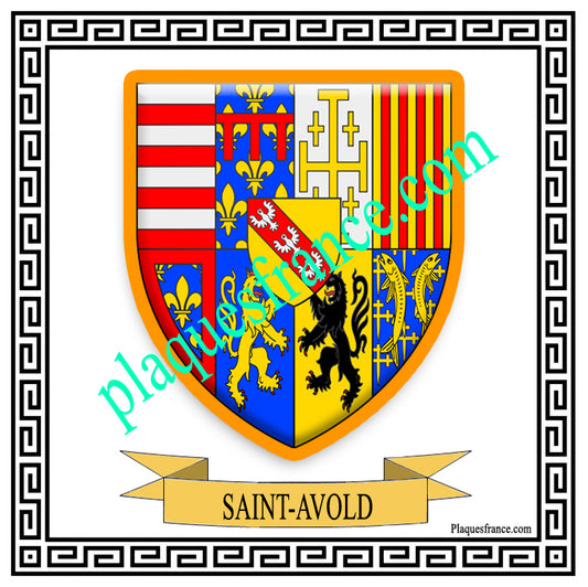 Plaque métal décorative fond blanc carrée 30 x 30 cm blason Saint-Avold, canton Saint-Avold, Moselle 57
