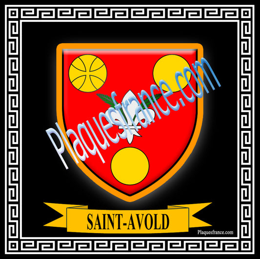 Plaque métal décorative fond noir carrée 30 x 30 cm blason Saint-Avold, canton Saint-Avold, Moselle 57