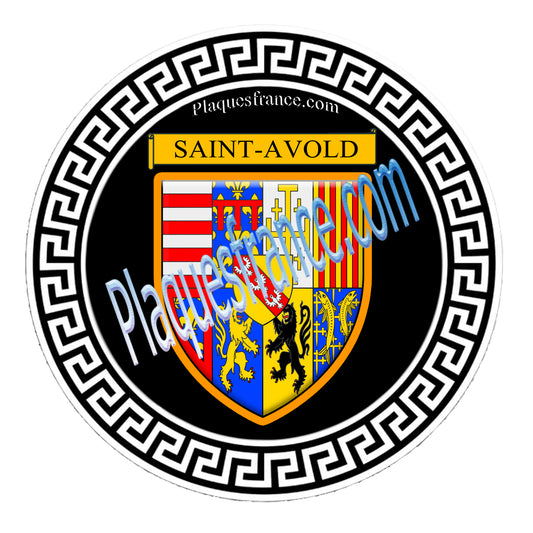 Plaque métal décorative fond noir ronde Ø 30 cm blason Saint-Avold, canton Saint-Avold, Moselle 57