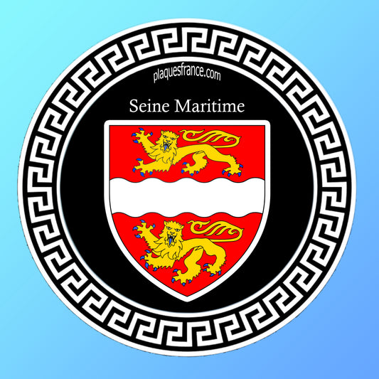 Plaque métal décorative  ronde noire  Ø 30cm blason Normandie (76)
