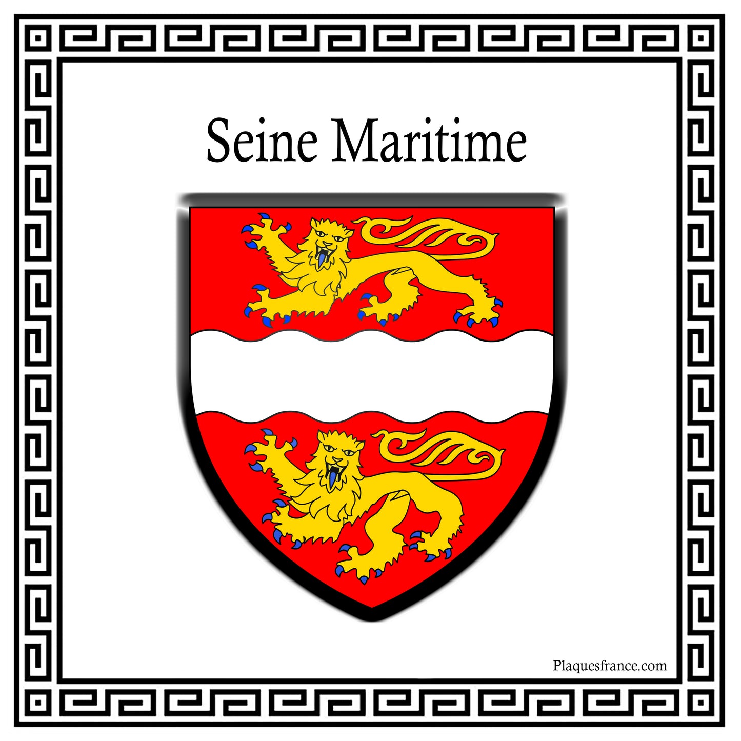 Plaque métal décorative  carrée blanche  30 cm x  30cm blason Normandie (76)